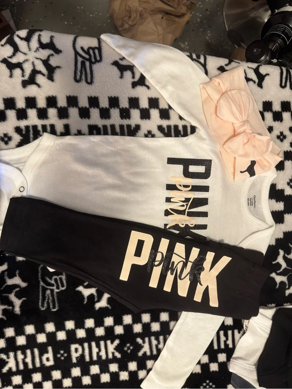 Baby Girl Bodysuit & Leggings Set in Black and Blush